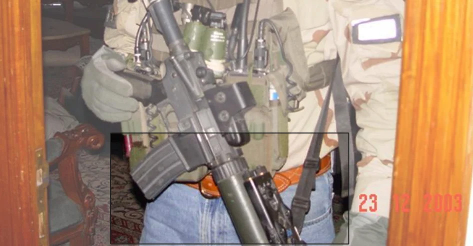 This (mostly) non-gratuitous crotch shot of Kyle Lamb in Iraq in ’03. It is a great example of my contention that tactical is as tactical does: see the belt and jeans there? The first is “just” a solid, well-made leather belt. The latter are off-the-shelf denim. So are they tactical?