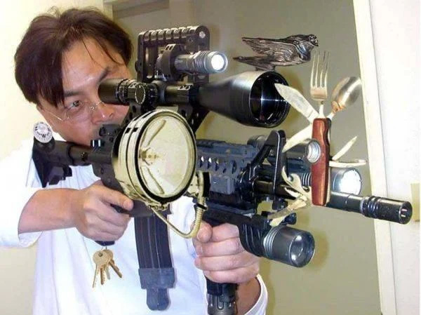 This (dramatized) tactical rifle has been tactically upgraded with a number of tactical accessories and attachments. Original creator unknown, but he or she deserves a nod of approval. This (dramatized) tactical rifle has been tactically upgraded with a number of tactical accessories and attachments. Original creator unknown, but he or she deserves a nod of approval.
